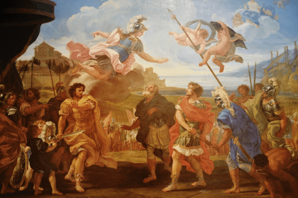 Караницата между Ахил и Агамемнон, картина на Джовани Батиста Гаули, 1695г.